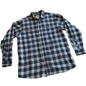 Red Head Mens XLT Tall Flannel Shirt Navy Teal Plaid Long Sleeve Cotton
